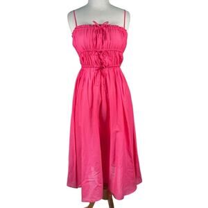 J.Crew Pink Cotton Midi Sundress NWT Ruched Tie Waist Spaghetti Strap Coquette
